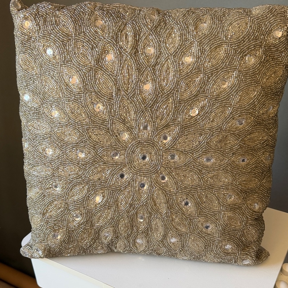 Stunning Beaded Decorative Pillow 16"